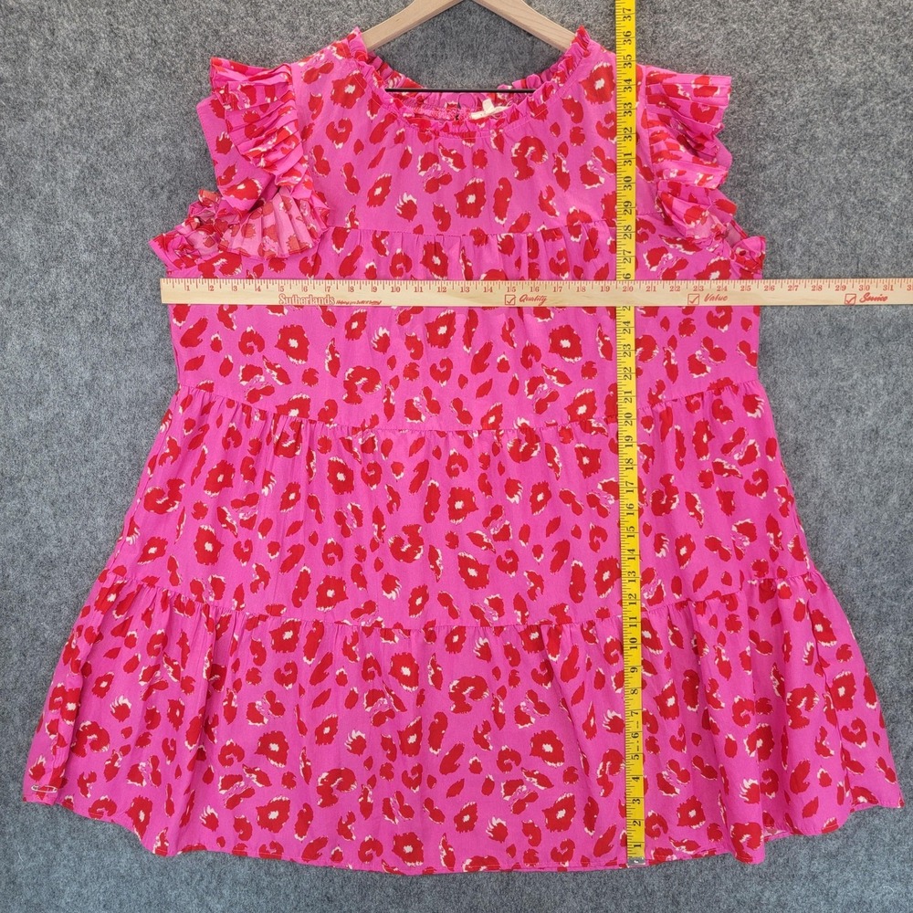 Jodifl Dress Womens 2X Pink Red Animal Print Ruffle Sleeve Tiered Polyester Plus - Picture 12 of 15